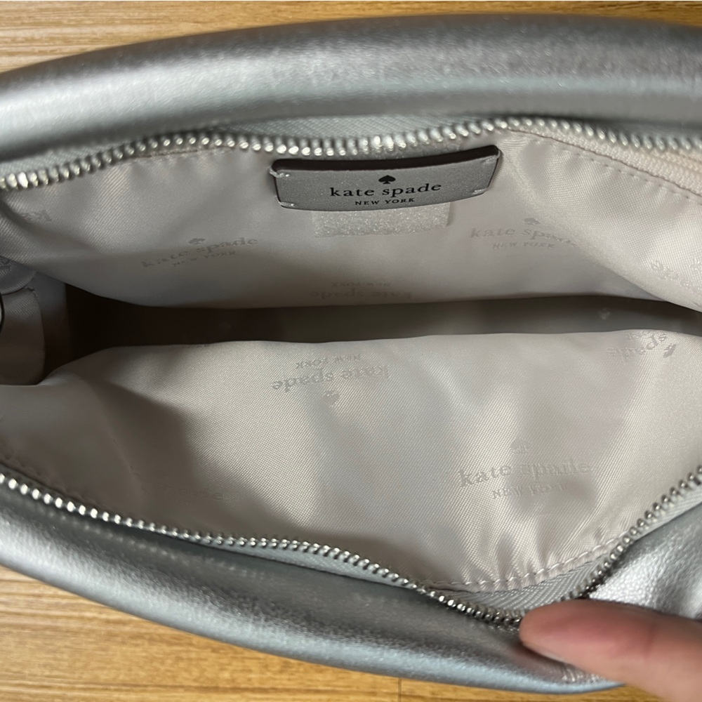 Kate Spade Anya metallic silver crossbody clutch NWT vegan leather chain bag - Picture 12 of 15